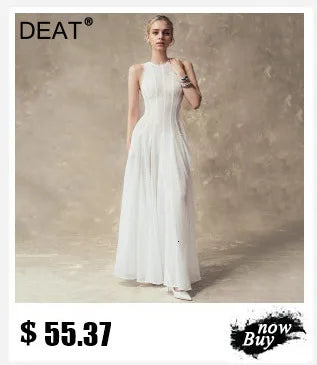 DEAT Fashion Apricot Water Diamond Slanted Shoulder Hollowed Out Sparkling Party Dress Women's Ankle-length Dresses New