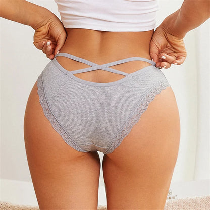 4PCS/Set Women Cotton Panties Sexy Lace Braizlian Panties Low Rise Hollow Out Underwear for Female Cute Bow Breathable Lingerie