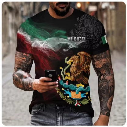 Fashionable summer men's eagle and snake print comfortable and breathable round neck T-shirt outdoor casual top