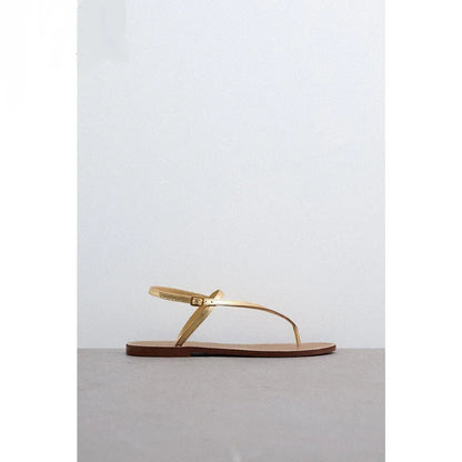 narrow band gold leather flat sandals women 35-43 big size summer jandal sandalias mujer T-strap flat Roman sandales femmes été