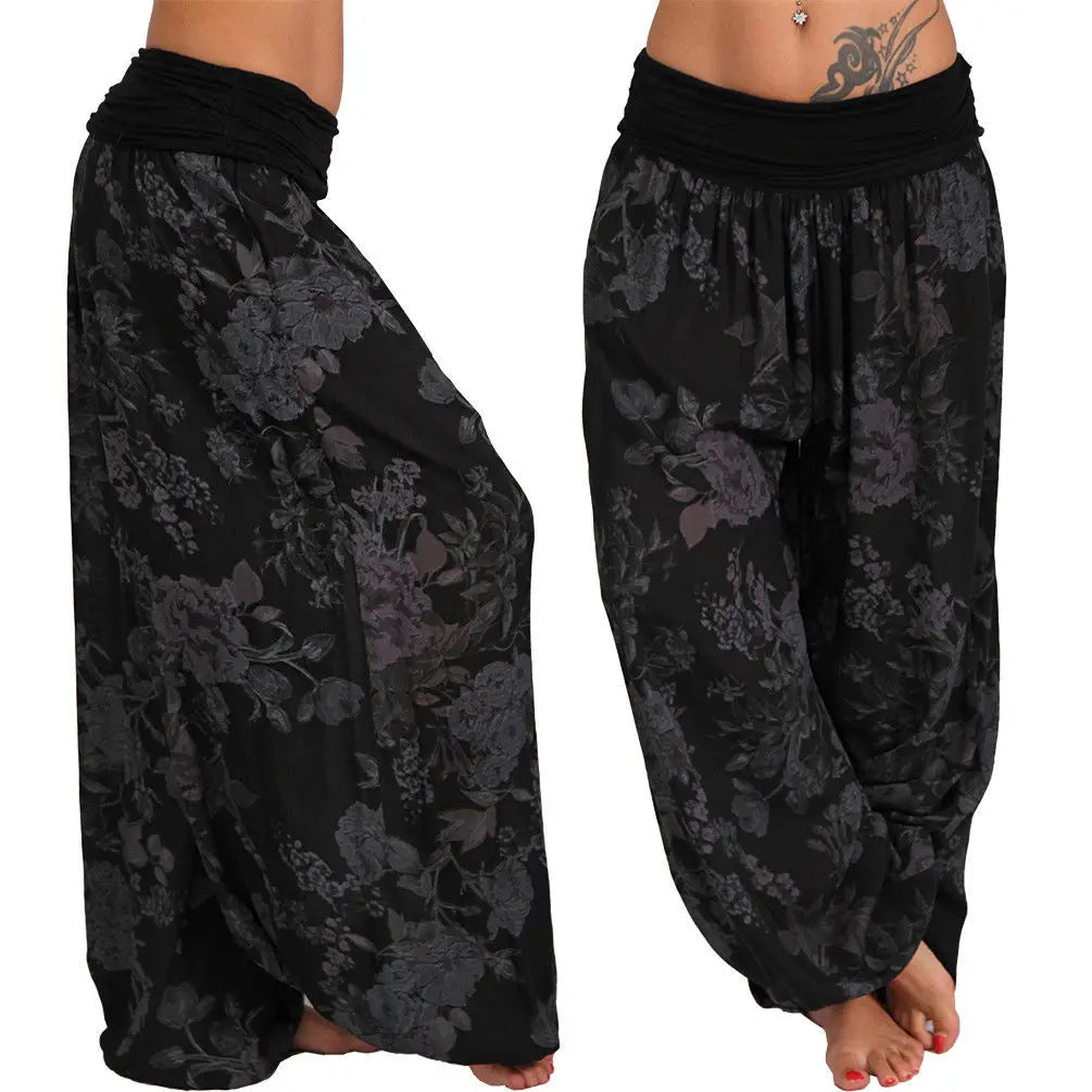 European and American digital printed long wide leg pants casual pants Harlan pants, comfortable and casual