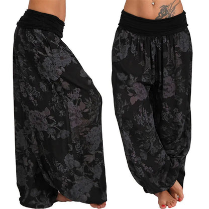 European and American digital printed long wide leg pants casual pants Harlan pants, comfortable and casual