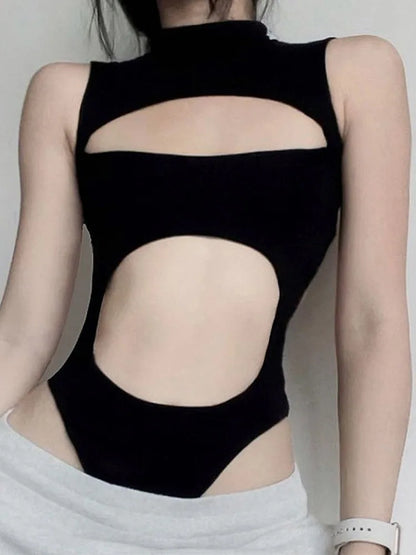 Sexy Long Sleeve Bodysuits for Women Solid Half High Neck Concealed Zipper Long Sleeve Jumpsuits Streetwear Casual Slim Fit Top