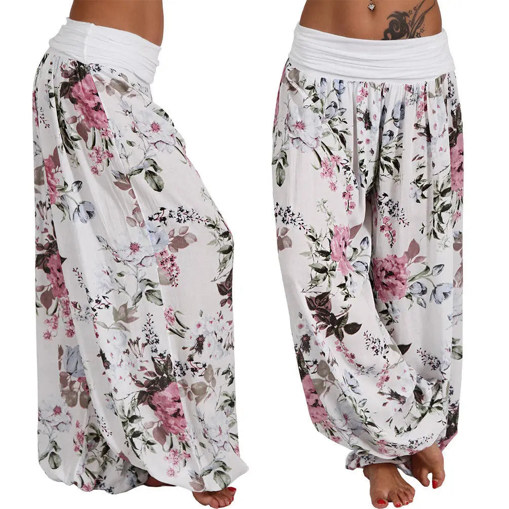 European and American digital printed long wide leg pants casual pants Harlan pants, comfortable and casual