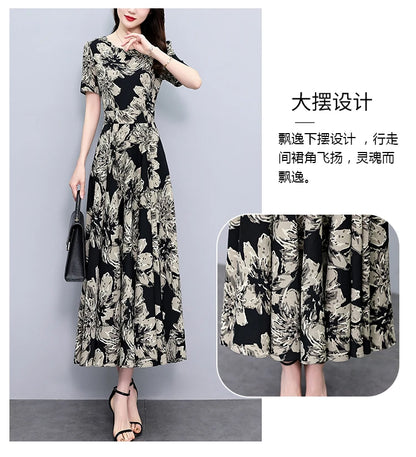 2024 Summer Floral Casual Long Sundress Women Elegant Bodycon Party Chic Prom Night Dresses Fashion Vintage Black Luxury Clothes