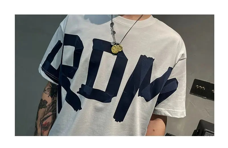 2023 Summer Casual All-match Trend Korean Fashion Short Sleeve Round Neck Solid Color Letter Printed Loose Fashion Youth T-shirt