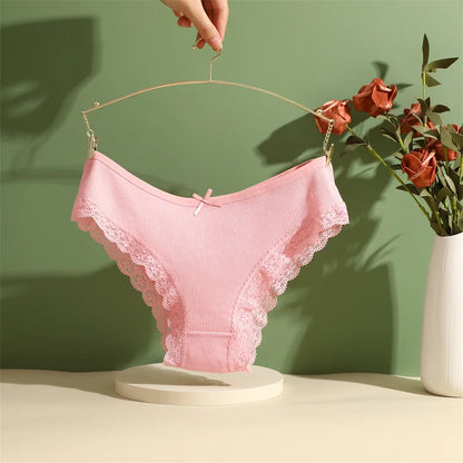 4PCS/Set Women Cotton Panties Sexy Lace Braizlian Panties Low Rise Hollow Out Underwear for Female Cute Bow Breathable Lingerie