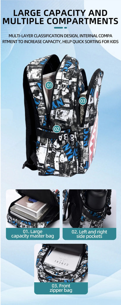 Black White School Satchel Unisex Casual Daypack Lightweight Women Back Bag Designer Shark School Bag Teenage Girls Boys College