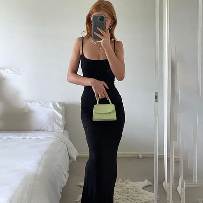 Y2K Sexy Maxi Dress for Women 2025 Autumn Backless Slim Party Dress Pullover Concise платье Female Long Bodycon Brown Vestidos