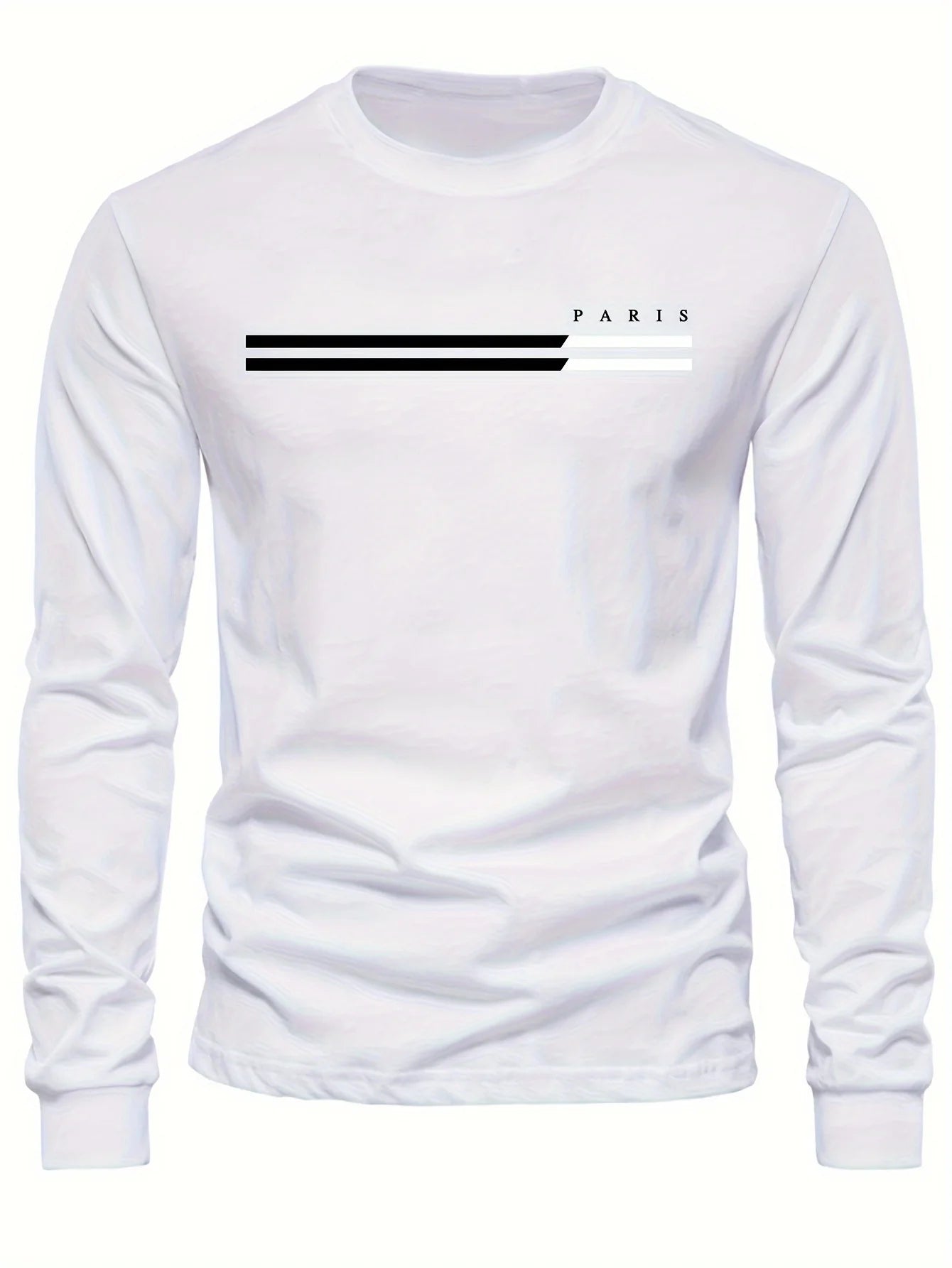 Men's 100% pure cotton summer loose comfortable casual  PARIS print large round neck long sleeve T-shirt top