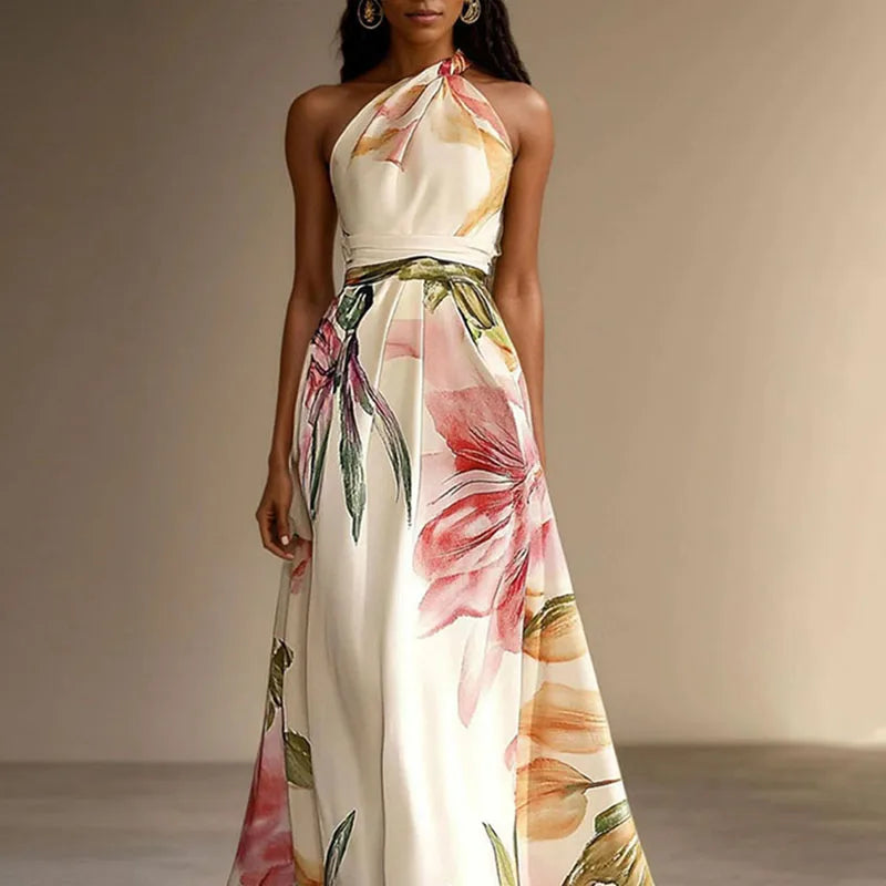 Vestido Sexy Bohemian Beach Holiday Dress Woman Elegant Floral Print High Waist Long Dress Spring Summer One Shoulder Maxi Dress