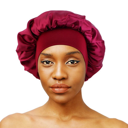 New Women's Satin Solid Wide-brimmed Sleeping Hat Unisex Head Wrap Elastic Band Cap Hair Care Bonnet Night Hat bonnet de nuit