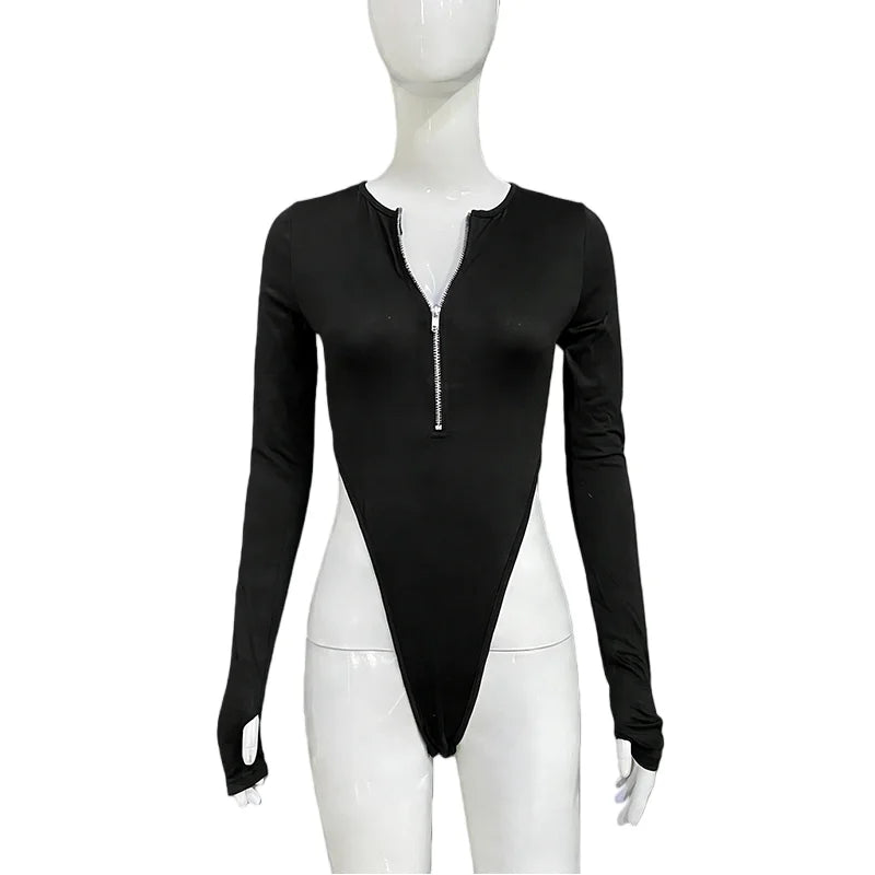 Spring Zipper Long Sleeved Jumpsuit High Waist Slimming Sexy Waist Cinch Original Slim Fit Top for Women