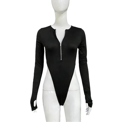 Spring Zipper Long Sleeved Jumpsuit High Waist Slimming Sexy Waist Cinch Original Slim Fit Top for Women