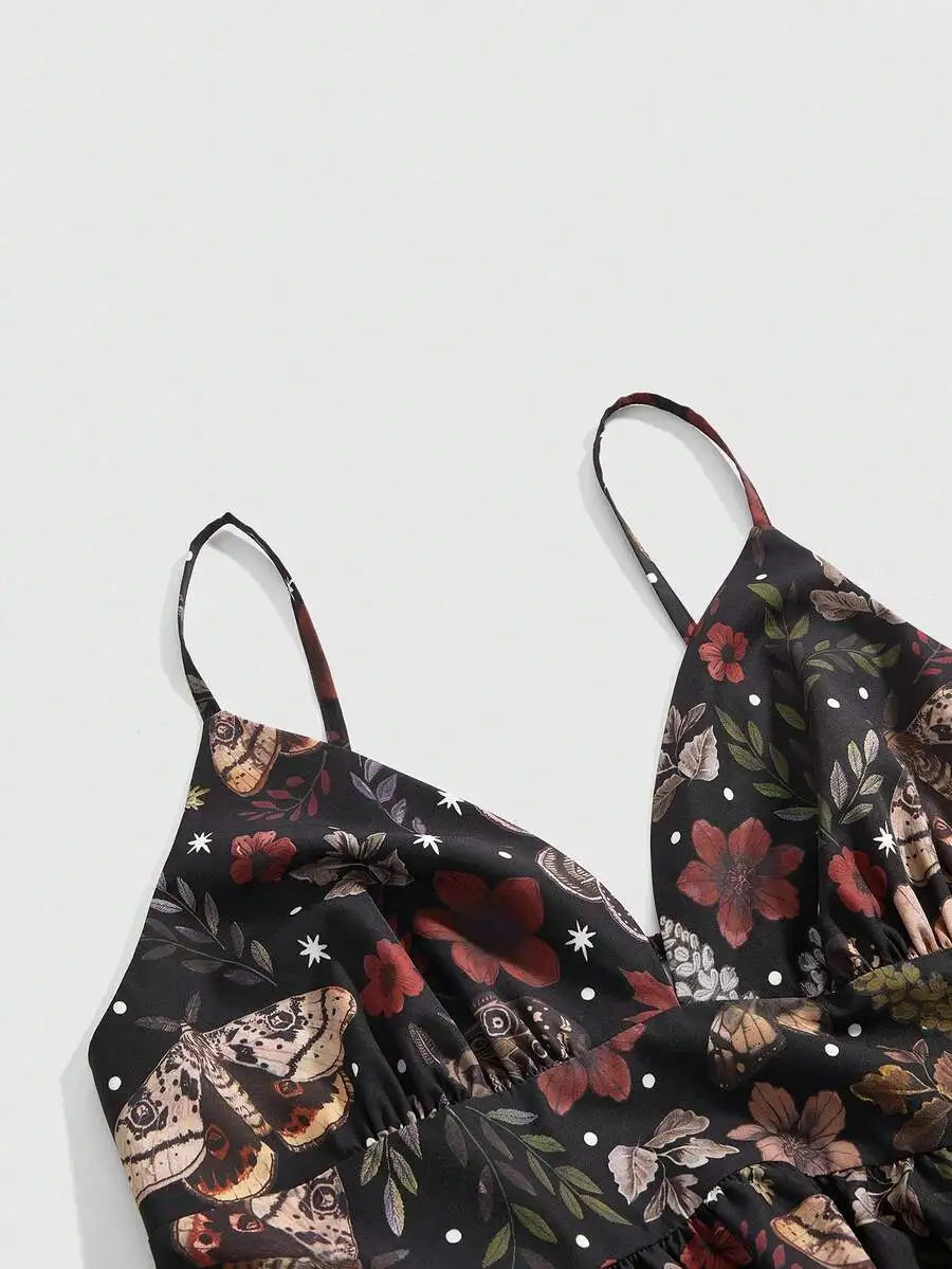 Floral Print Sleeveless V-Neck Midi Dress For Women Summer Casual Boho