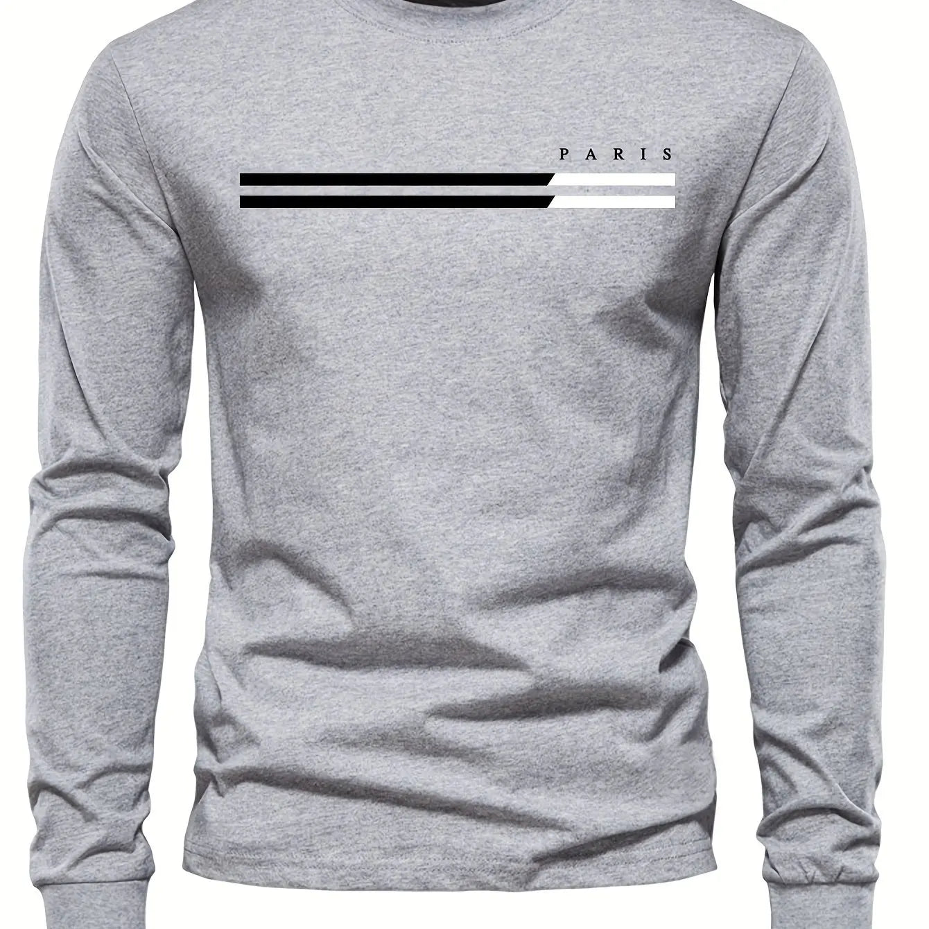Men's 100% pure cotton summer loose comfortable casual  PARIS print large round neck long sleeve T-shirt top