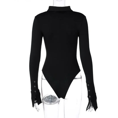 Long Sleeve Bodysuit Women Y2k Clothes Button Lapel Sexy Tops Autumn Winter Fashion Stretch Tight Elegant Body Suits Women 2024