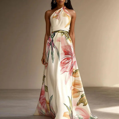Vestido Sexy Bohemian Beach Holiday Dress Woman Elegant Floral Print High Waist Long Dress Spring Summer One Shoulder Maxi Dress