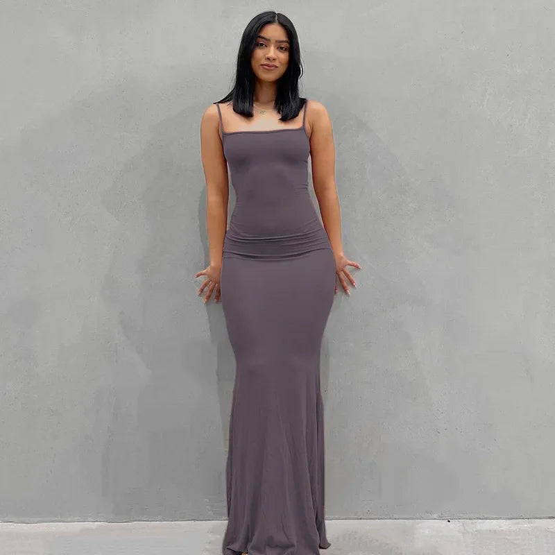 Y2K Sexy Maxi Dress for Women 2025 Autumn Backless Slim Party Dress Pullover Concise платье Female Long Bodycon Brown Vestidos