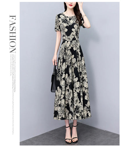 2024 Summer Floral Casual Long Sundress Women Elegant Bodycon Party Chic Prom Night Dresses Fashion Vintage Black Luxury Clothes