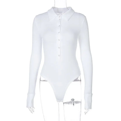 Long Sleeve Bodysuit Women Y2k Clothes Button Lapel Sexy Tops Autumn Winter Fashion Stretch Tight Elegant Body Suits Women 2024
