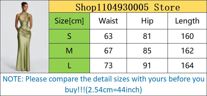 Women Green Ruched Elegant Satin Maxi Dress Mermaid One-shoulder Cutout Slim Fit Flowy Vestido 2026 Lady Summer Evening Vestidos