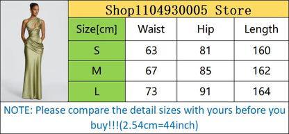 Women Green Ruched Elegant Satin Maxi Dress Mermaid One-shoulder Cutout Slim Fit Flowy Vestido 2026 Lady Summer Evening Vestidos