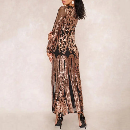Women's Long Coat Sexy Sequin Perspective Long Sleeve Maxi Coat Gown Cardigan Vintage Evening Party Open Blouse кардиган женский