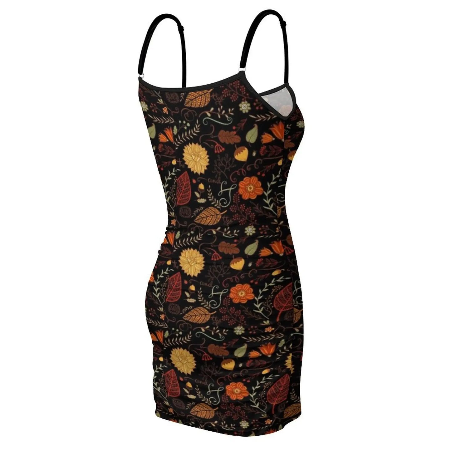 Autumn Floral/ Leaf Design on Black Sling Dress Female dress women's fashion dresses evening dresses luxury 2026 Dress