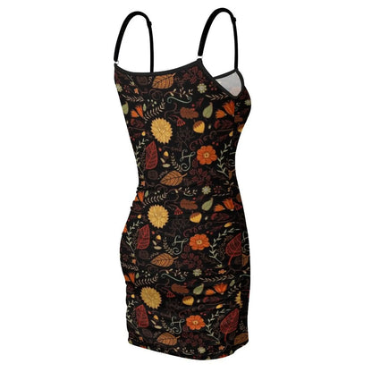 Autumn Floral/ Leaf Design on Black Sling Dress Female dress women's fashion dresses evening dresses luxury 2026 Dress