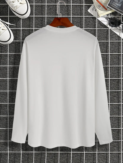 Men's 100% pure cotton summer loose comfortable casual  PARIS print large round neck long sleeve T-shirt top