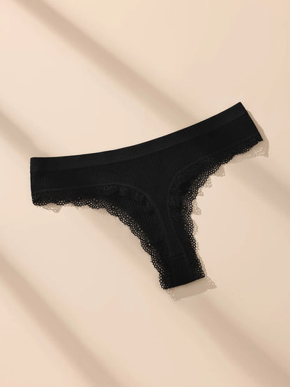 5Pcs Women Thongs Sexy Lace Panties Low Waist Underwear Girls Briefs G-String Breathable Ladies Panty Black Female Lingerie S-XL