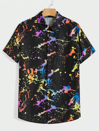 Art Dragon Fashion Print Men's Short Sleeve Shirts Casual Women's Button Up Short Sleeve Tops