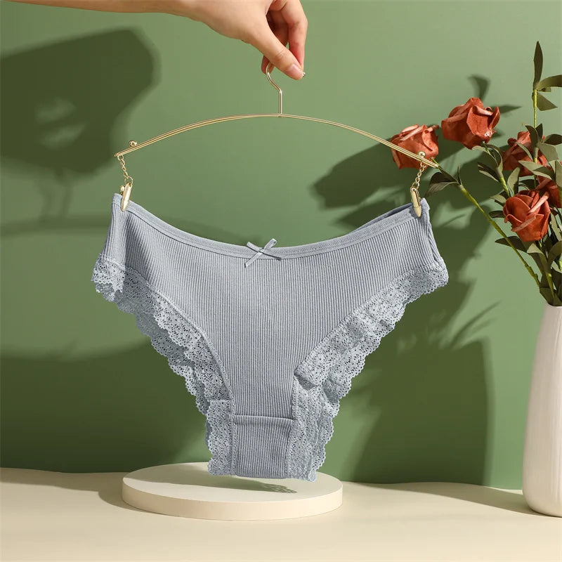 4PCS/Set Women Cotton Panties Sexy Lace Braizlian Panties Low Rise Hollow Out Underwear for Female Cute Bow Breathable Lingerie