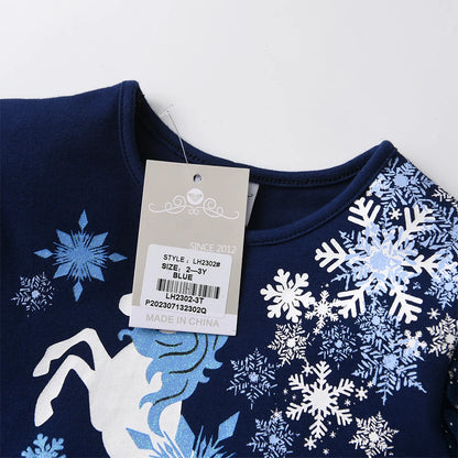 DXTON Christmas Girls Dress 2024 New Year Party Princess Tutu Dress Unicorn Toddler Cotton Dress Snowflake Print Winter Clothing