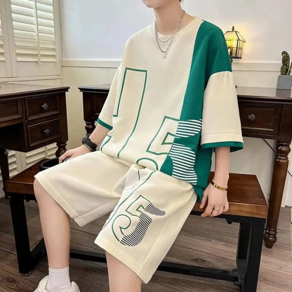 2026Summer fashion men's personalized letterprintcomfortable breathableround neck T-shirt shorts set outdoor street style outfit