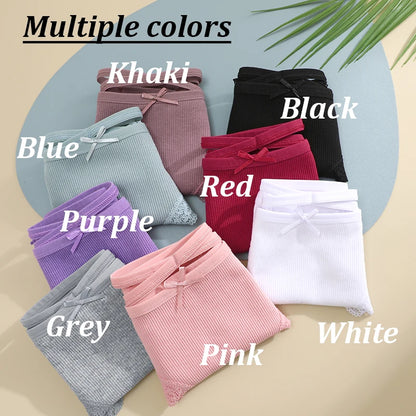 4PCS/Set Women Cotton Panties Sexy Lace Braizlian Panties Low Rise Hollow Out Underwear for Female Cute Bow Breathable Lingerie