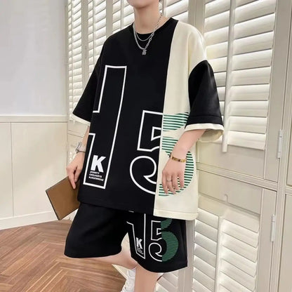 2026Summer fashion men's personalized letterprintcomfortable breathableround neck T-shirt shorts set outdoor street style outfit