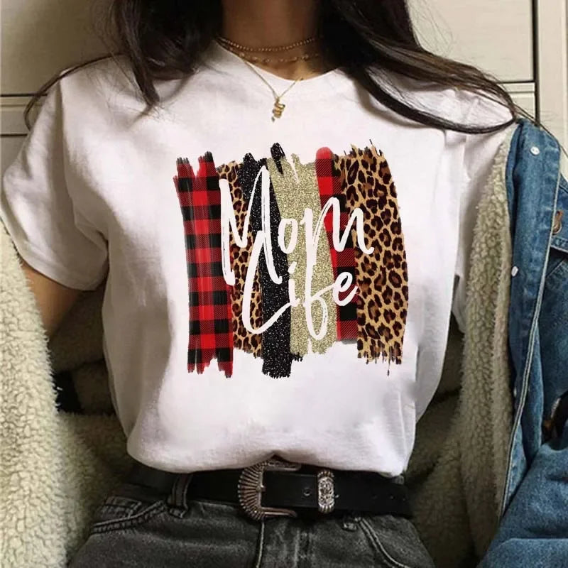 Leopard Print Simple Round Neck Lovely Woman Harajuku Graphic T Shirts Tops Summer Fashion Harajuku Sleeve Aesthetic Clothes