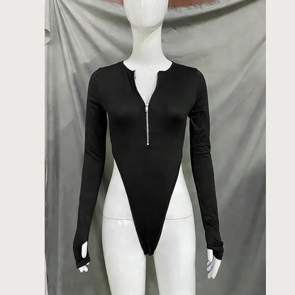 Spring Zipper Long Sleeved Jumpsuit High Waist Slimming Sexy Waist Cinch Original Slim Fit Top for Women