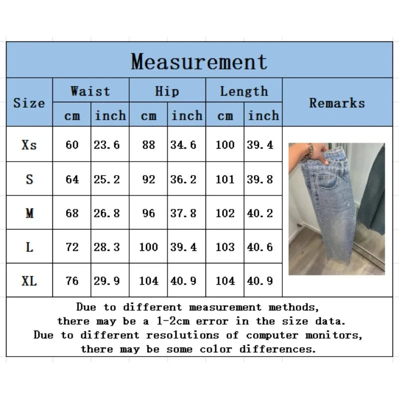 Japanese and Korean Casual Women's High Waisted Washed Denim Jeans, Loose and Slimming, Versatile and Rhinestone Hot Stamping