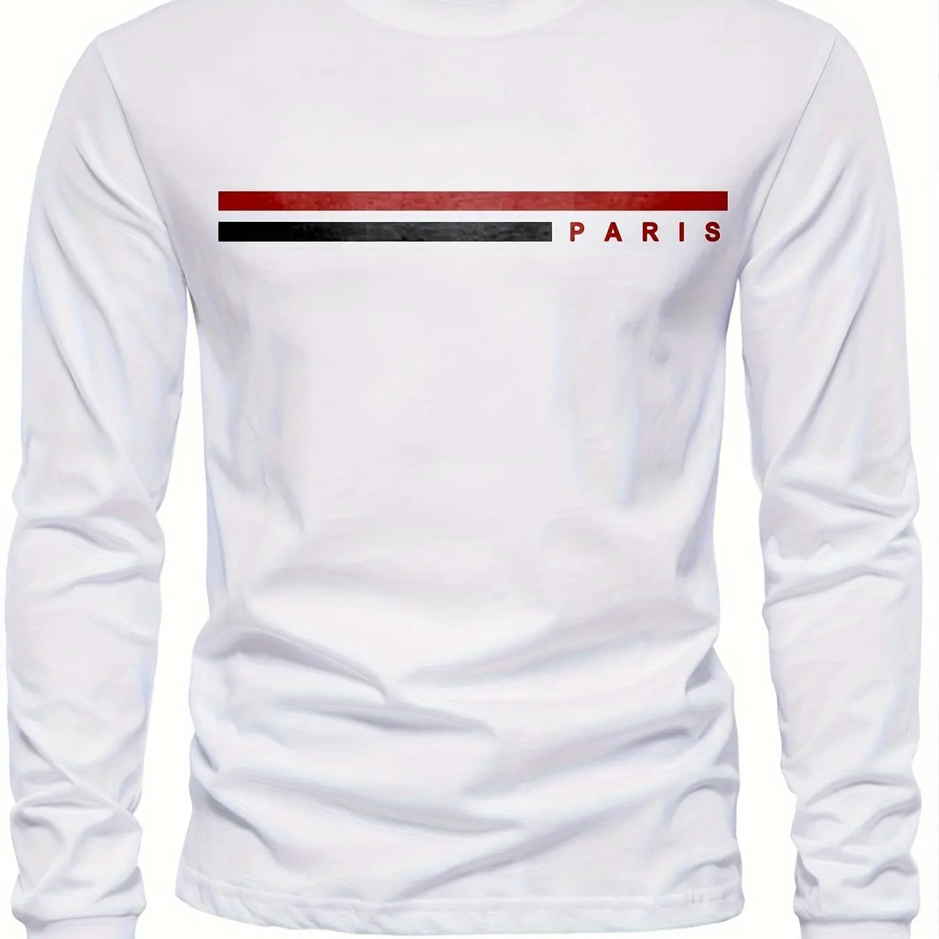 Men's 100% pure cotton summer loose comfortable casual  PARIS print large round neck long sleeve T-shirt top