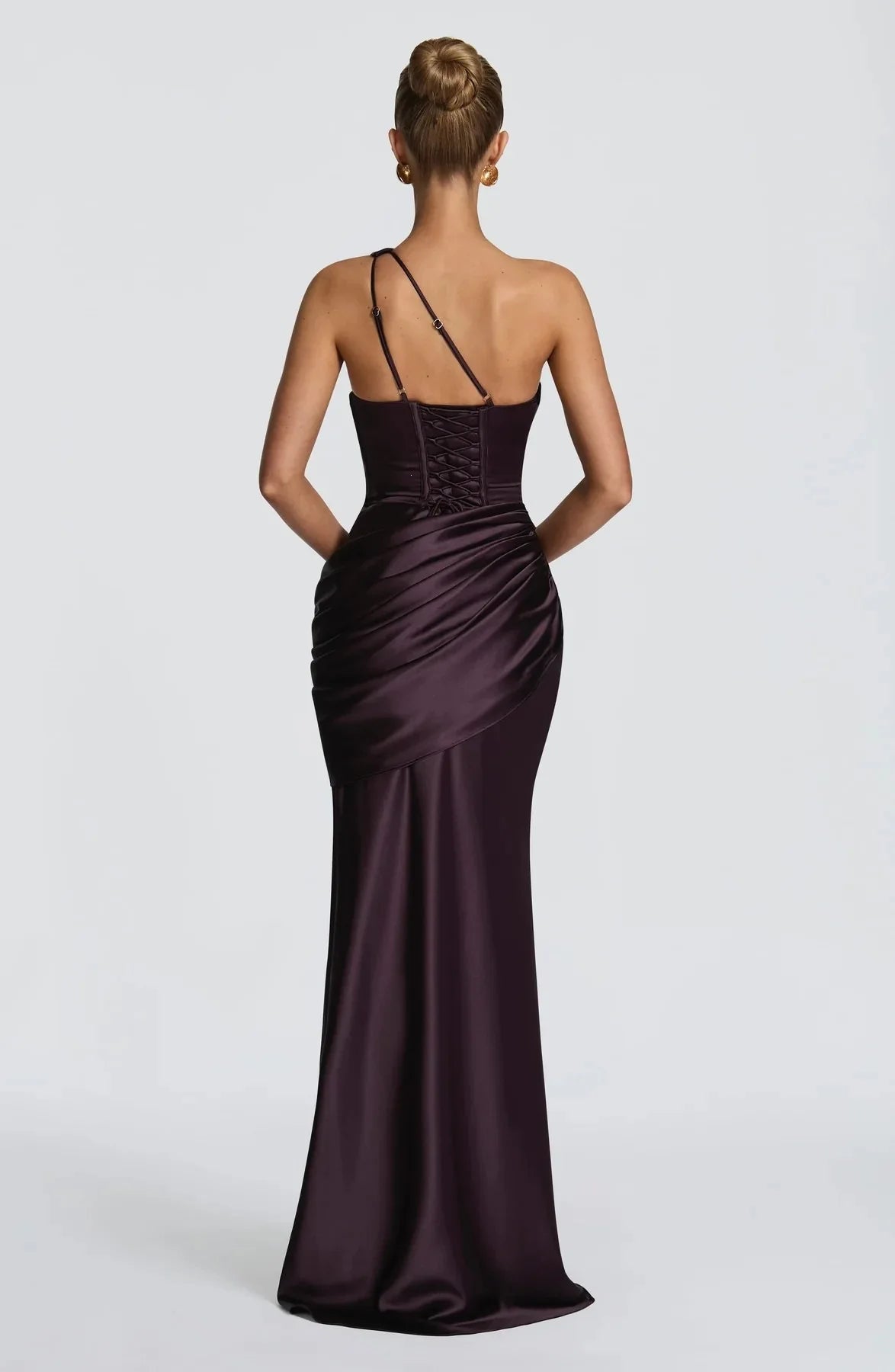Women Green Ruched Elegant Satin Maxi Dress Mermaid One-shoulder Cutout Slim Fit Flowy Vestido 2026 Lady Summer Evening Vestidos