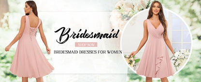 Short Bridesmaid Dresses for Women V-Neck Knee Length Pleated Ruffles Chiffon Evening Gown Evening Dresses Prom Party Dresses