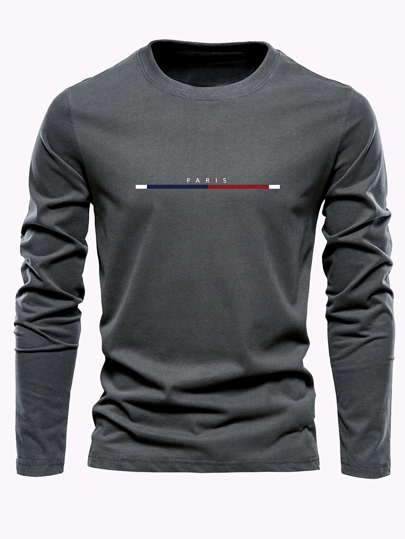 Men's 100% pure cotton summer loose comfortable casual  PARIS print large round neck long sleeve T-shirt top