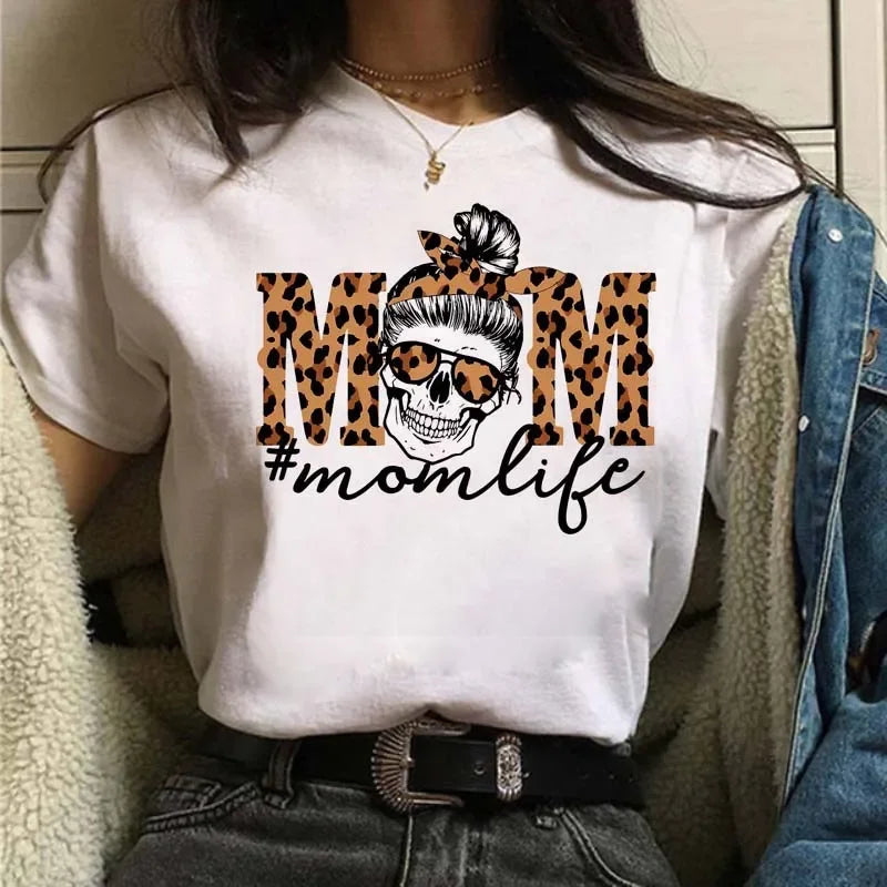Leopard Print Simple Round Neck Lovely Woman Harajuku Graphic T Shirts Tops Summer Fashion Harajuku Sleeve Aesthetic Clothes