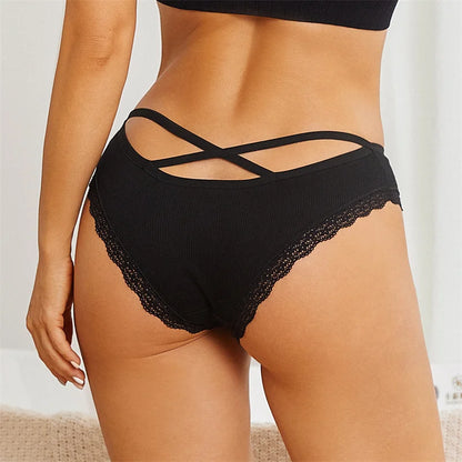 4PCS/Set Women Cotton Panties Sexy Lace Braizlian Panties Low Rise Hollow Out Underwear for Female Cute Bow Breathable Lingerie