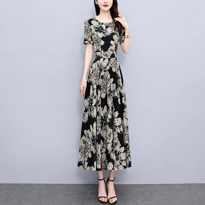 2024 Summer Floral Casual Long Sundress Women Elegant Bodycon Party Chic Prom Night Dresses Fashion Vintage Black Luxury Clothes
