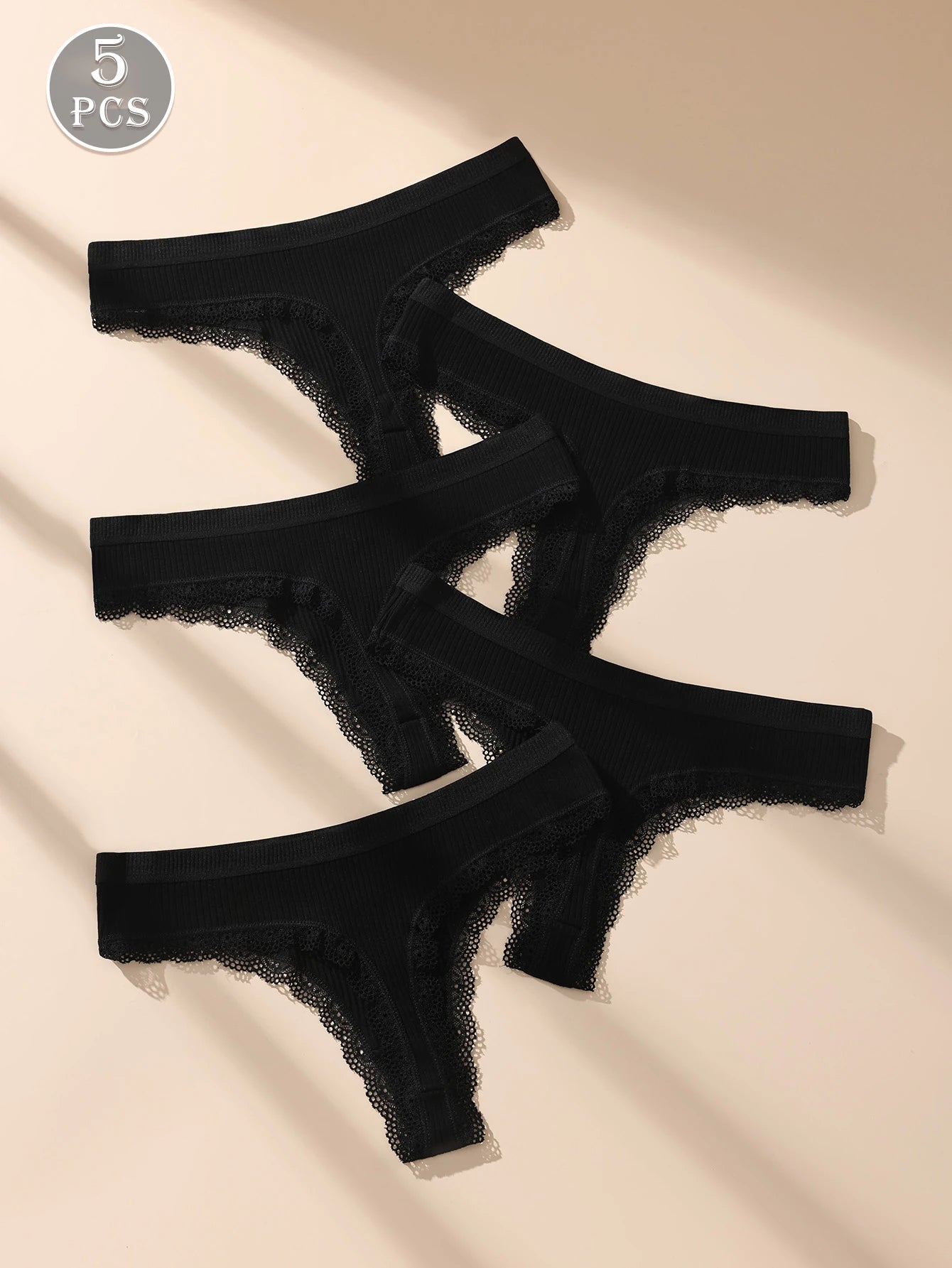 5Pcs Women Thongs Sexy Lace Panties Low Waist Underwear Girls Briefs G-String Breathable Ladies Panty Black Female Lingerie S-XL