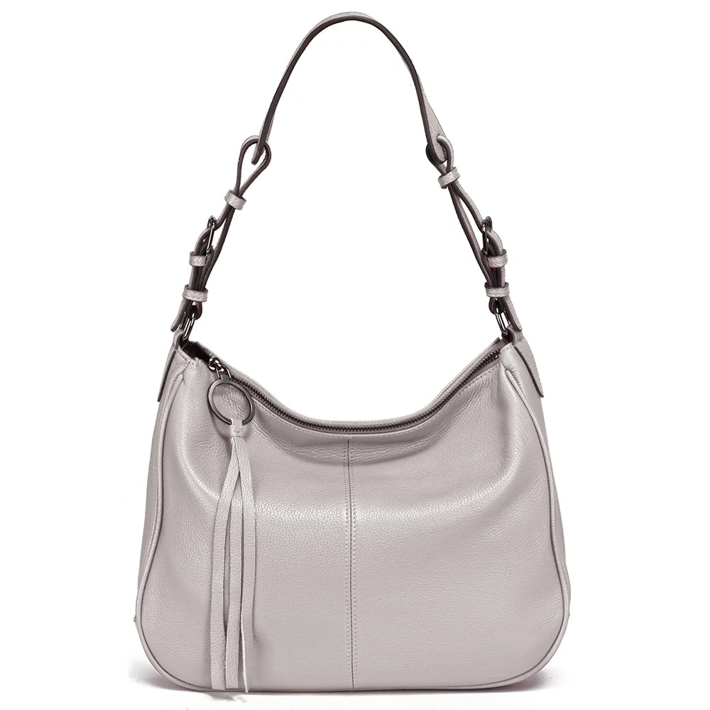 Zency Genuine Leather Hobo Bag Women Simple Classic Casual Handbag Shoulder Tote Soft Crossbody Large Pockets Tassel Bags